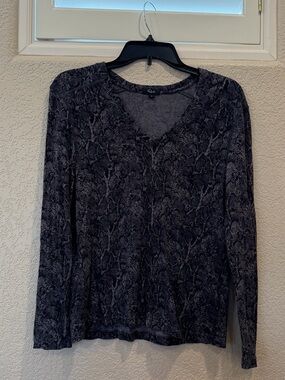 Rails Black Snake-Print V-Neck Long Sleeve Top